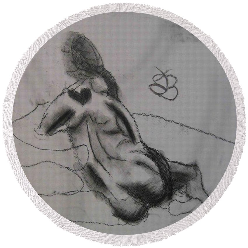  Round Beach Towel featuring the drawing model named Chieh one by AJ Brown