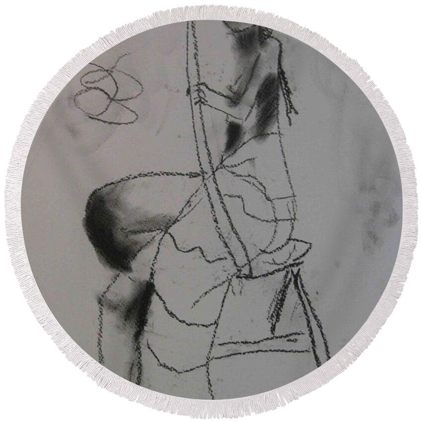  Round Beach Towel featuring the drawing model named Chieh two by AJ Brown