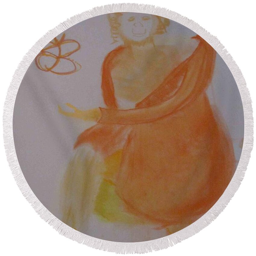  Round Beach Towel featuring the drawing model named Helene three by AJ Brown
