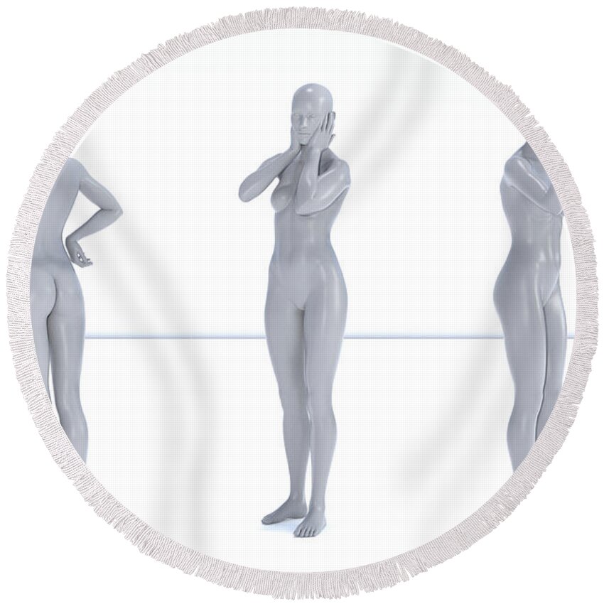 Human Round Beach Towel featuring the digital art Models 003 by Betsy Knapp