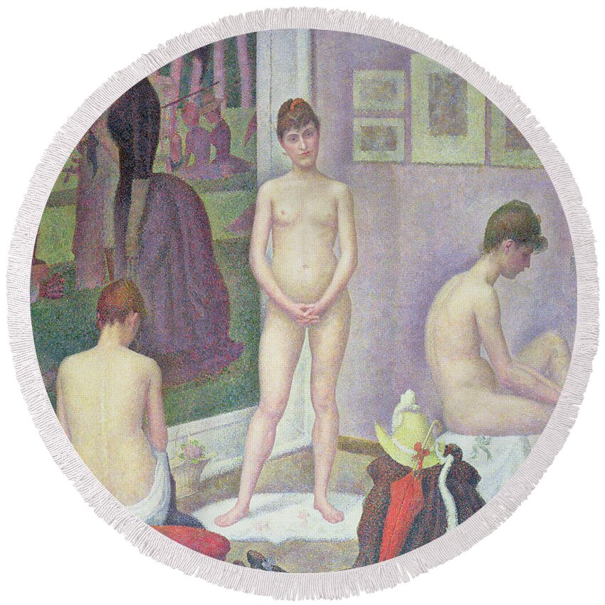 Seurat Round Beach Towel featuring the painting Models by Seurat by Georges Pierre Seurat
