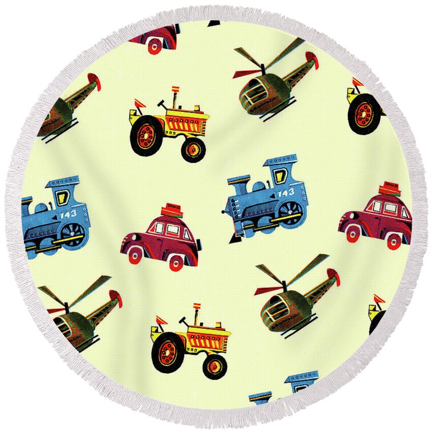 Auto Round Beach Towel featuring the drawing Modes of Transportation by CSA Images