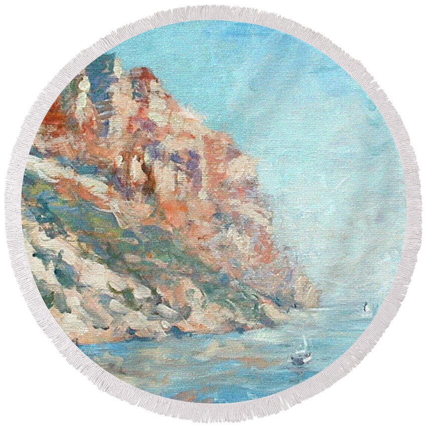 Cassis France Round Beach Towel featuring the photograph Moment at Cassis by L Diane Johnson