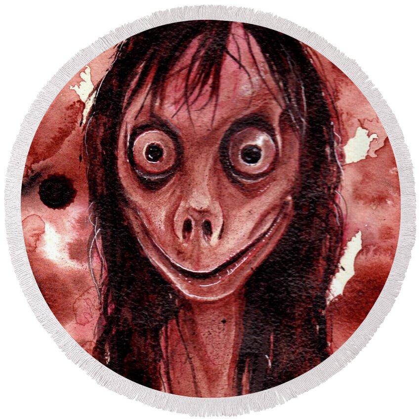 Ryan Almighty Round Beach Towel featuring the painting MOMO dry blood by Ryan Almighty