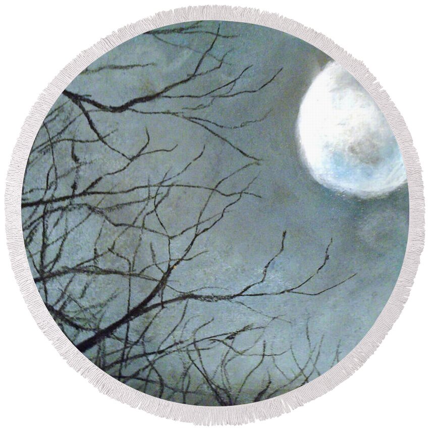 Forest Sky Round Beach Towel featuring the drawing Moon Grip by Jen Shearer