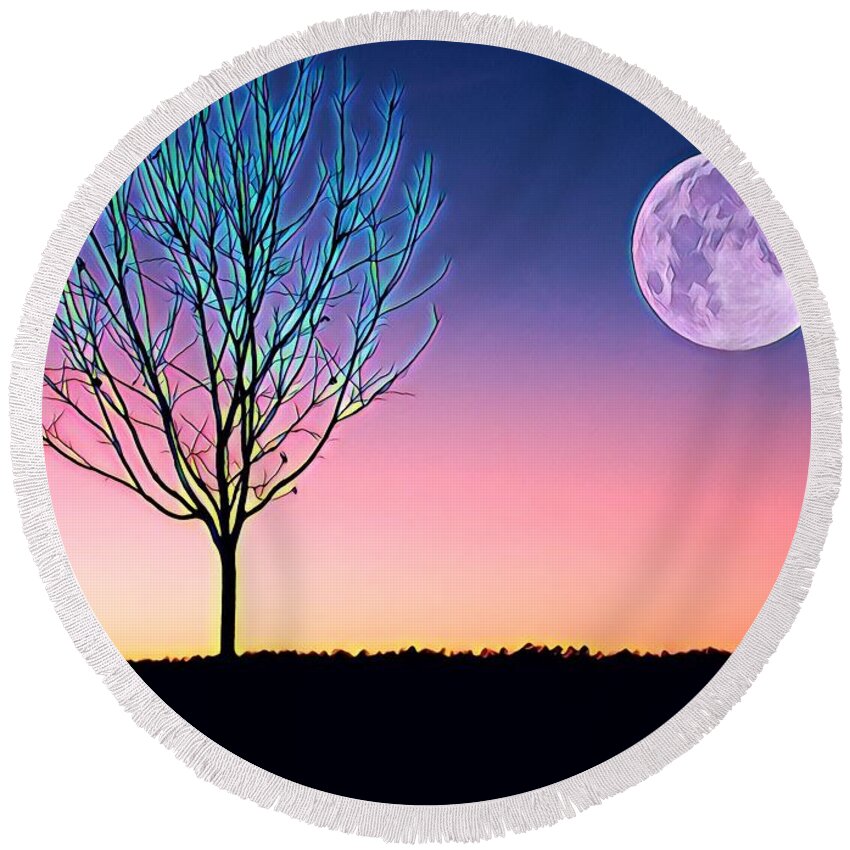 Nature Round Beach Towel featuring the painting Moonrise by Denise Railey