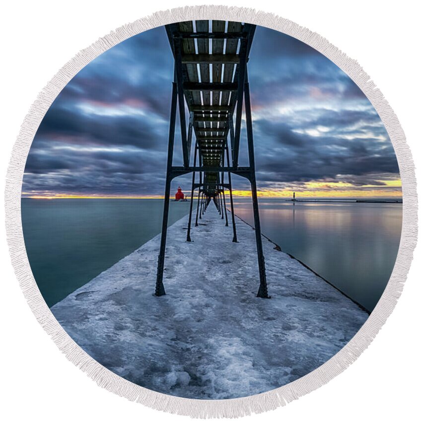Lighthouse Round Beach Towel featuring the photograph Morning Light by Brad Bellisle