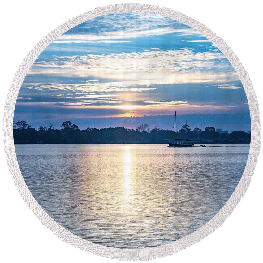 River Round Beach Towel featuring the photograph Morning on the River by Mary Ann Artz