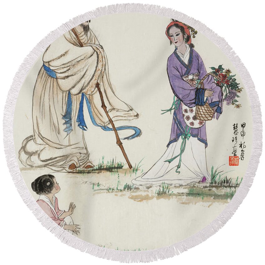 Chinese Watercolor Round Beach Towel featuring the painting Mothers Eye by Jenny Sanders