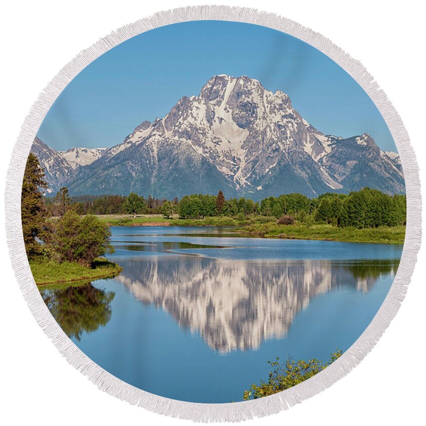 Mount Moran Round Beach Towel featuring the photograph Mount Moran on Snake River Landscape by Brian Harig