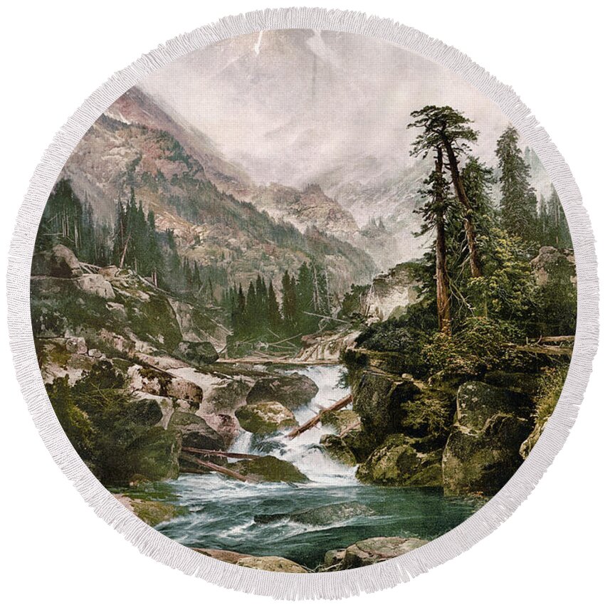 B1019 Round Beach Towel featuring the painting Mount Of The Holy Cross by Thomas Moran