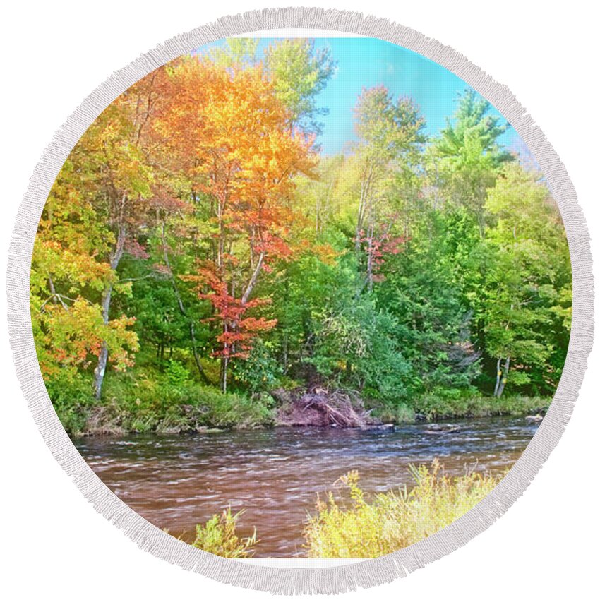 Color Round Beach Towel featuring the photograph Mountain Stream in Early Autumn by A Macarthur Gurmankin