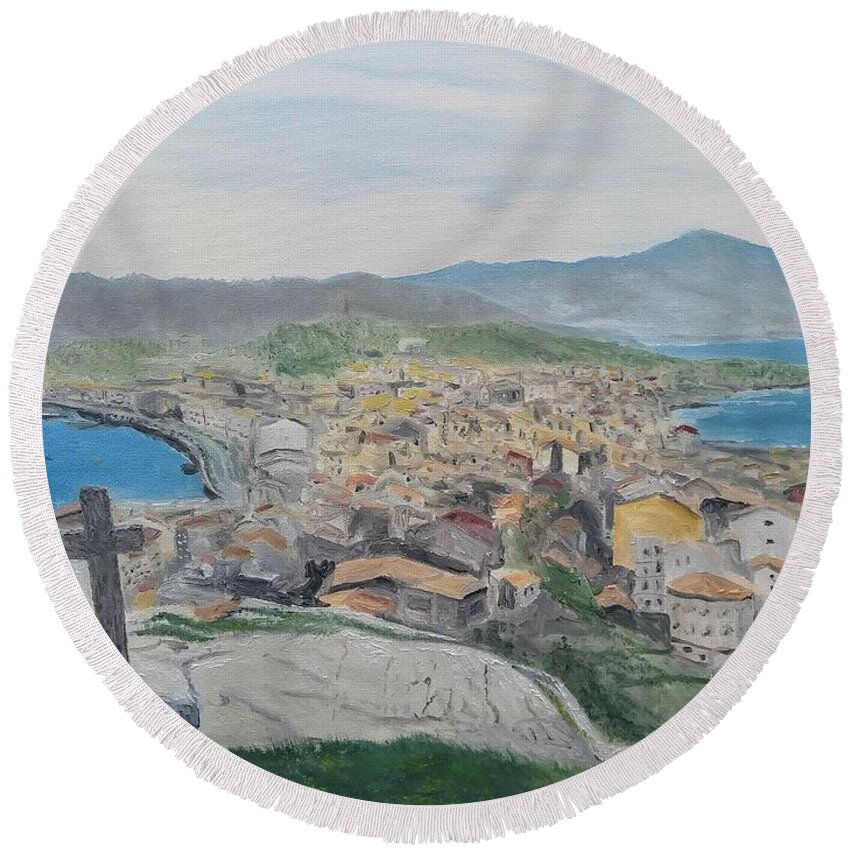 Muxia Round Beach Towel featuring the painting Muxia by Kevin Daly