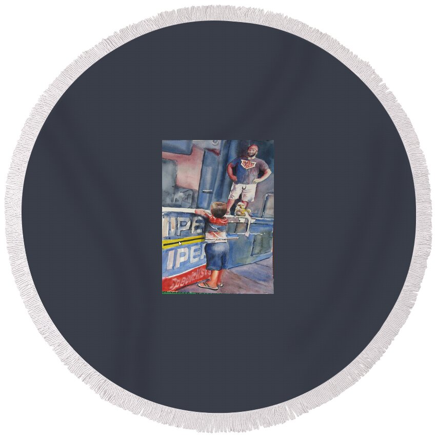  Round Beach Towel featuring the painting My Hero by Bobby Walters
