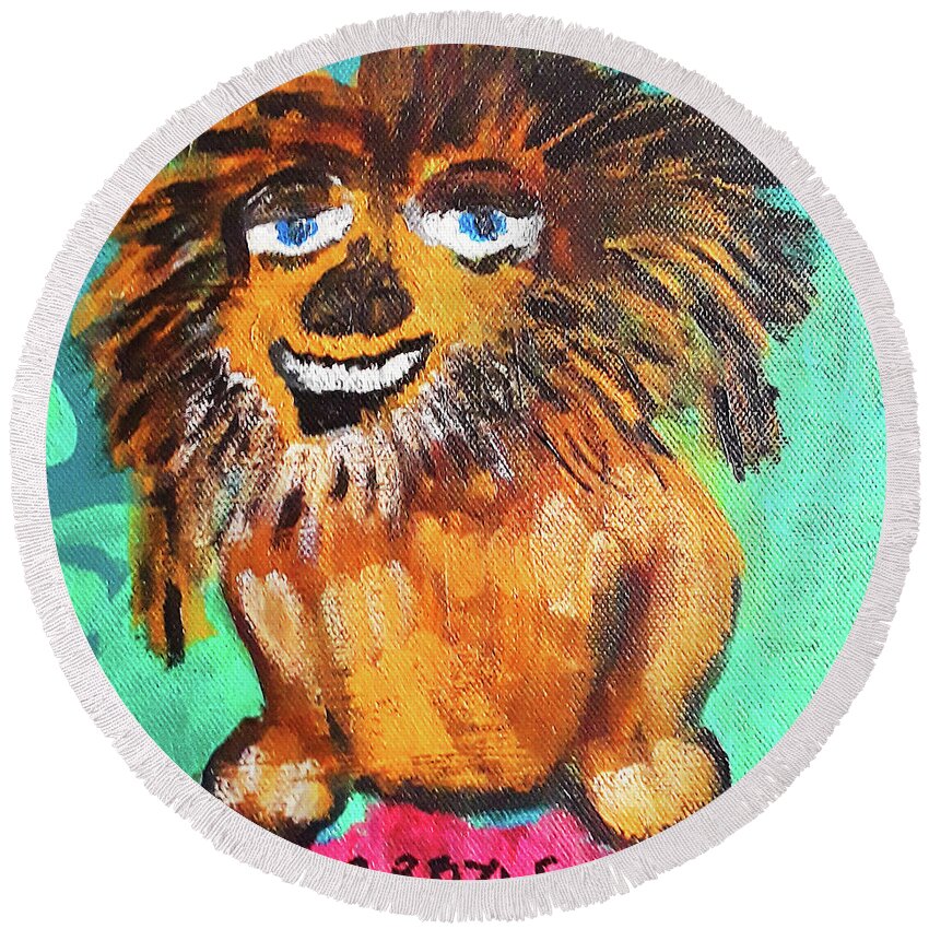 Pets Round Beach Towel featuring the painting My New Hair Style by Gabby Tary