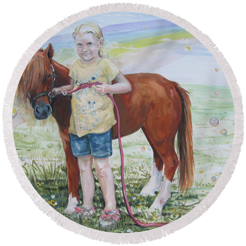 My Round Beach Towel featuring the painting My Time with Ginger by Sheri Jo Posselt