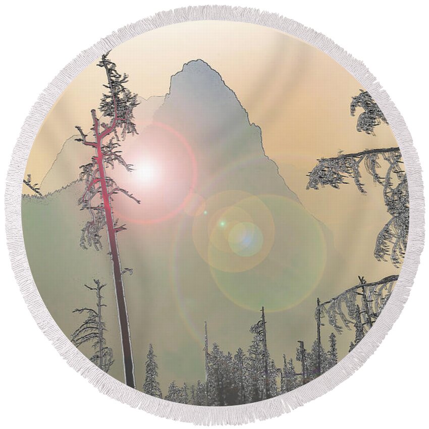 Glacier National Park Round Beach Towel featuring the photograph Mysterious Mountain by Roslyn Wilkins