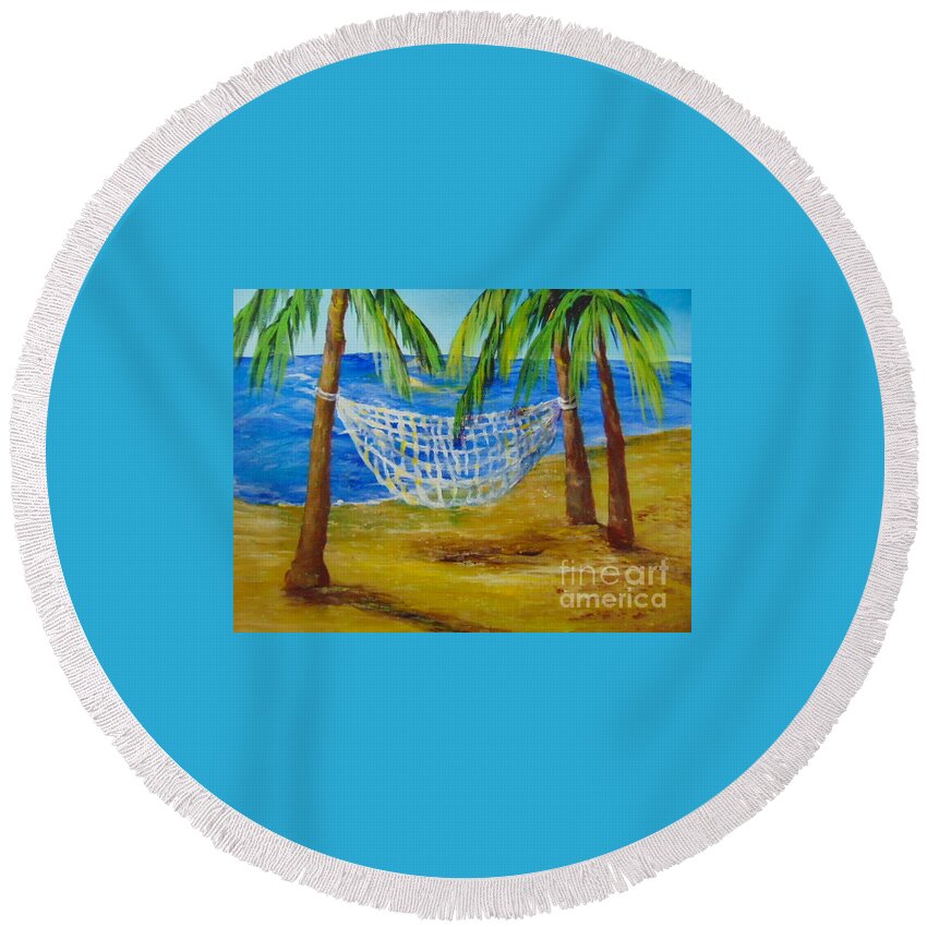 Hammock Round Beach Towel featuring the painting Nap Time by Saundra Johnson