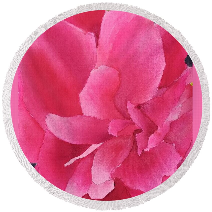 Peony Round Beach Towel featuring the painting Natalie's Peony by Ann Frederick
