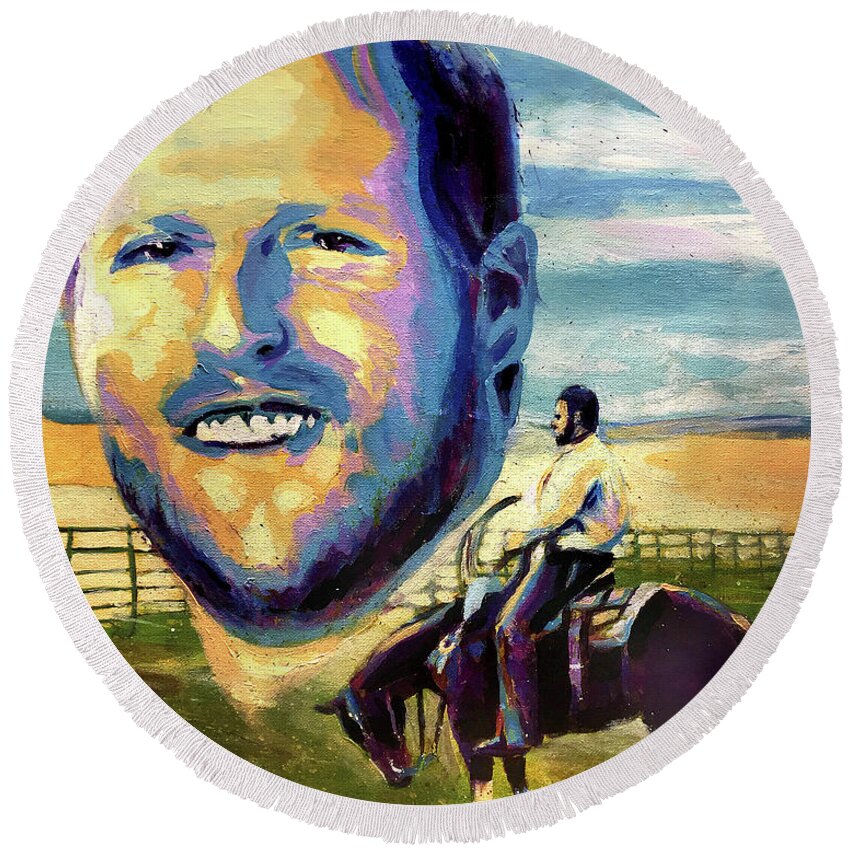 Portrait Round Beach Towel featuring the painting Nate by Steve Gamba