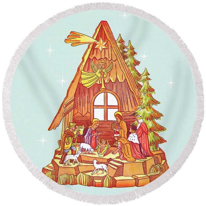 Belief Round Beach Towel featuring the drawing Nativity by CSA Images