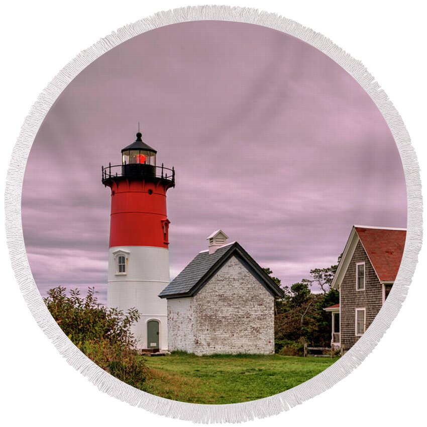 Nauset Round Beach Towel featuring the photograph Nauset Lighthouse - 5066 by Jean-Pierre Ducondi