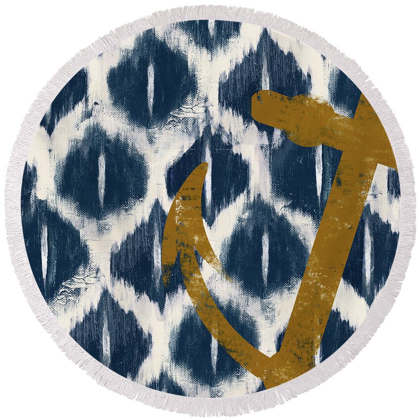 Nautical Round Beach Towel featuring the painting Nautical Ikat I by Patricia Pinto