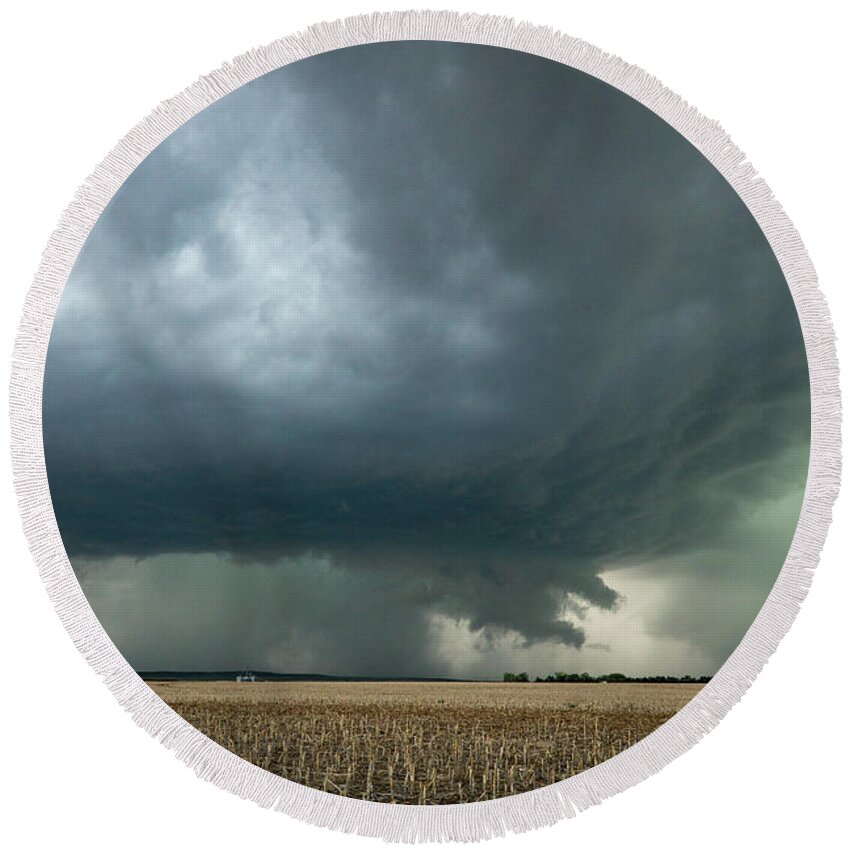 Supercell Round Beach Towel featuring the photograph Nebraska Storm by Wesley Aston