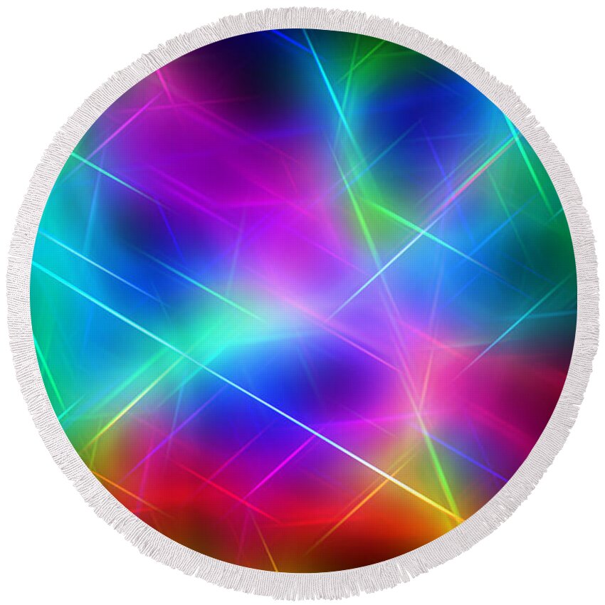 3d Round Beach Towel featuring the digital art Neon Glow by George Art Gallery