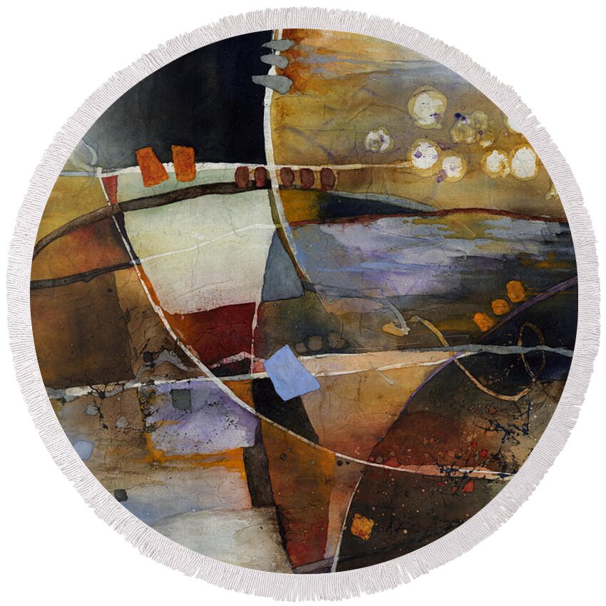 Abstract Round Beach Towel featuring the painting Neutral Elements-Horizontal by Hailey E Herrera