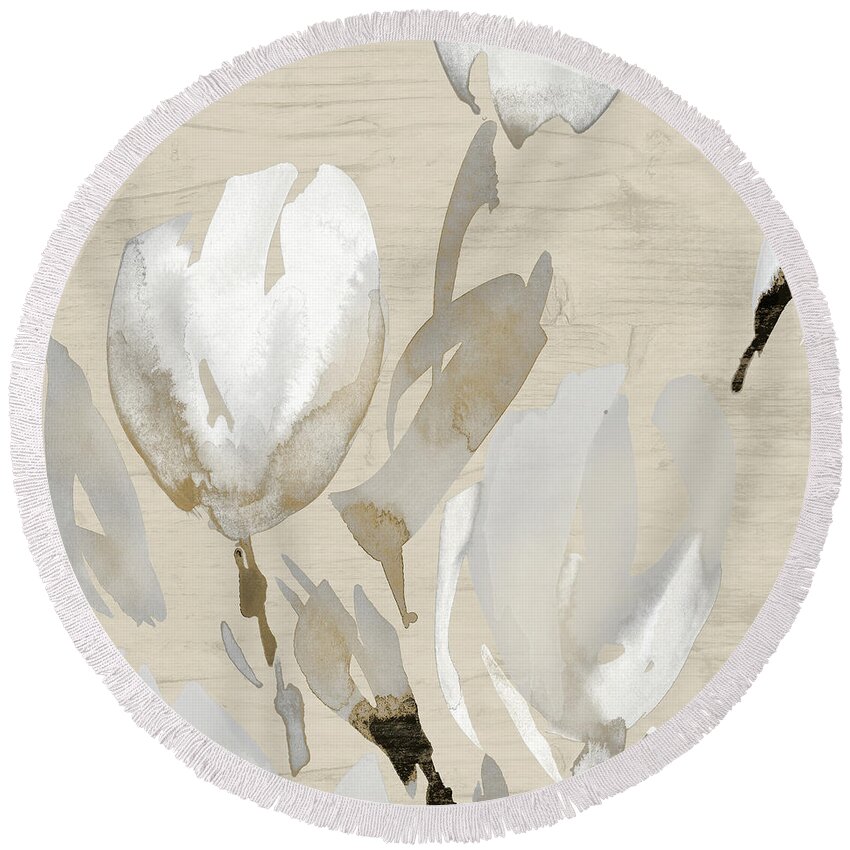 Neutral Round Beach Towel featuring the painting Neutral Tulips I by Lanie Loreth