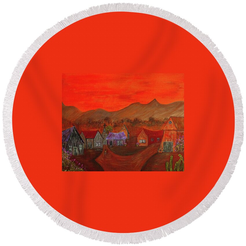 New Round Beach Towel featuring the painting New Mexico Dreaming by Randy Sylvia
