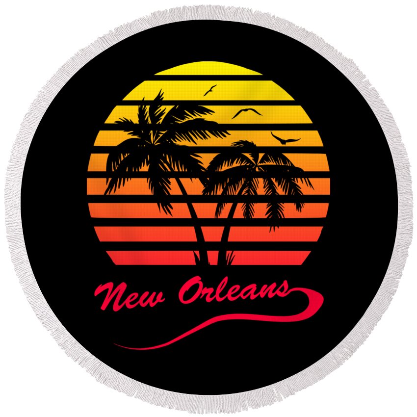 Sunset Round Beach Towel featuring the digital art New Orleans Sunset by Megan Miller
