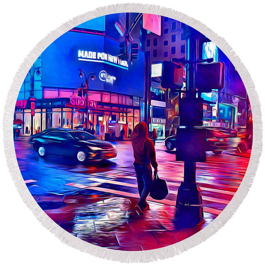 New York Round Beach Towel featuring the digital art New York West 34th Street by Stephen Younts