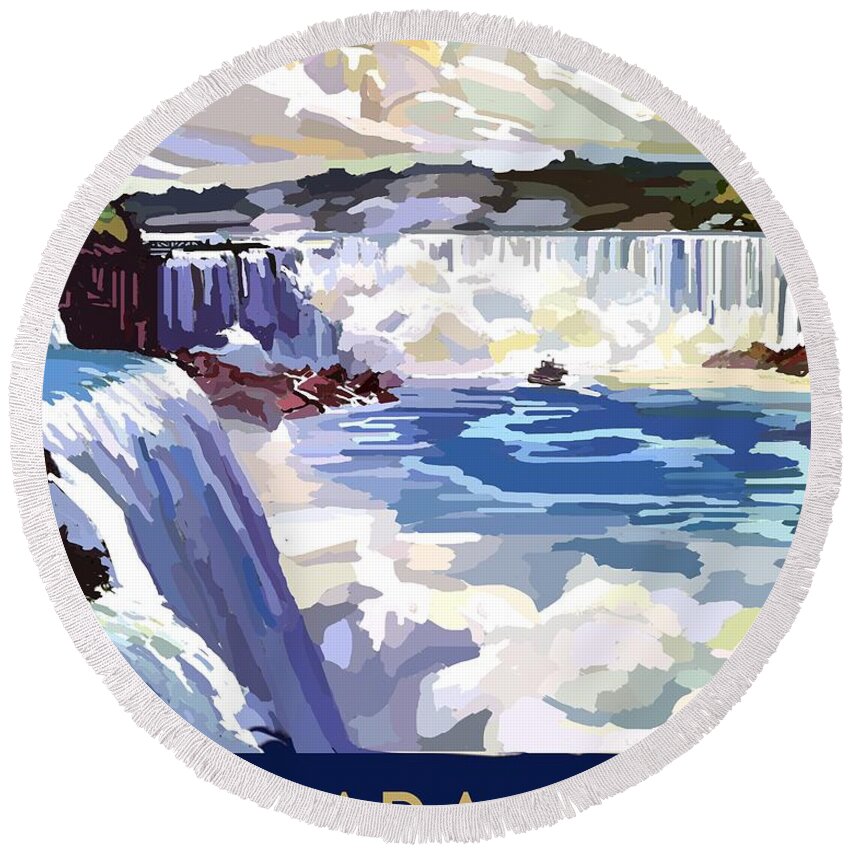 Art Round Beach Towel featuring the drawing Niagara Falls by Unknown