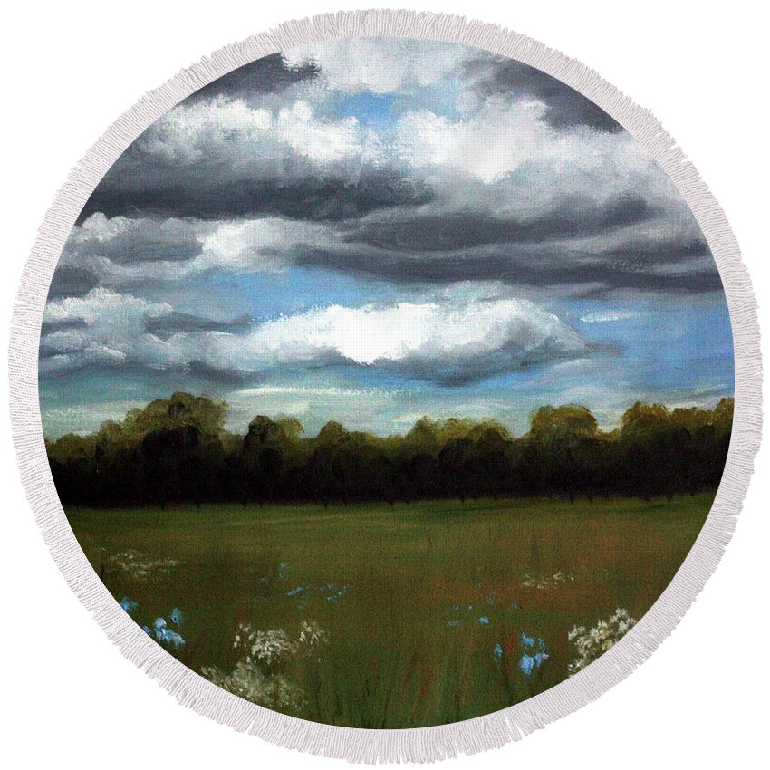 Landscape Round Beach Towel featuring the painting Niagara Sky #2 by Sarah Lynch