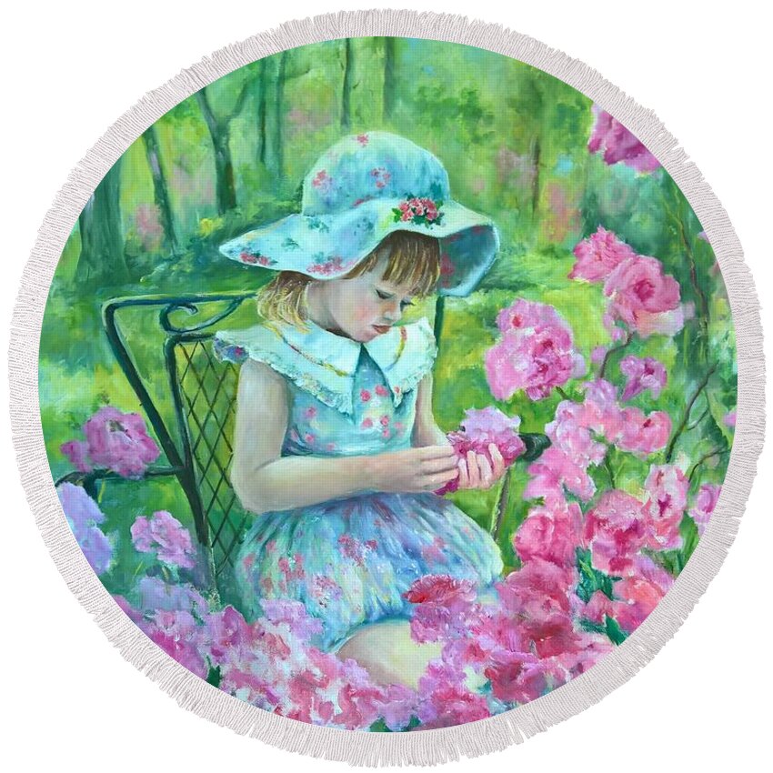 Children Round Beach Towel featuring the painting Nicole by ML McCormick