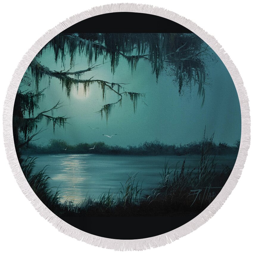 Landscape Round Beach Towel featuring the painting Night Flight by Lynne Pittard