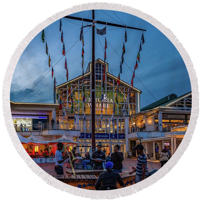 Victoria Wharf Round Beach Towel featuring the photograph Night Life in Cape Town by Marcy Wielfaert