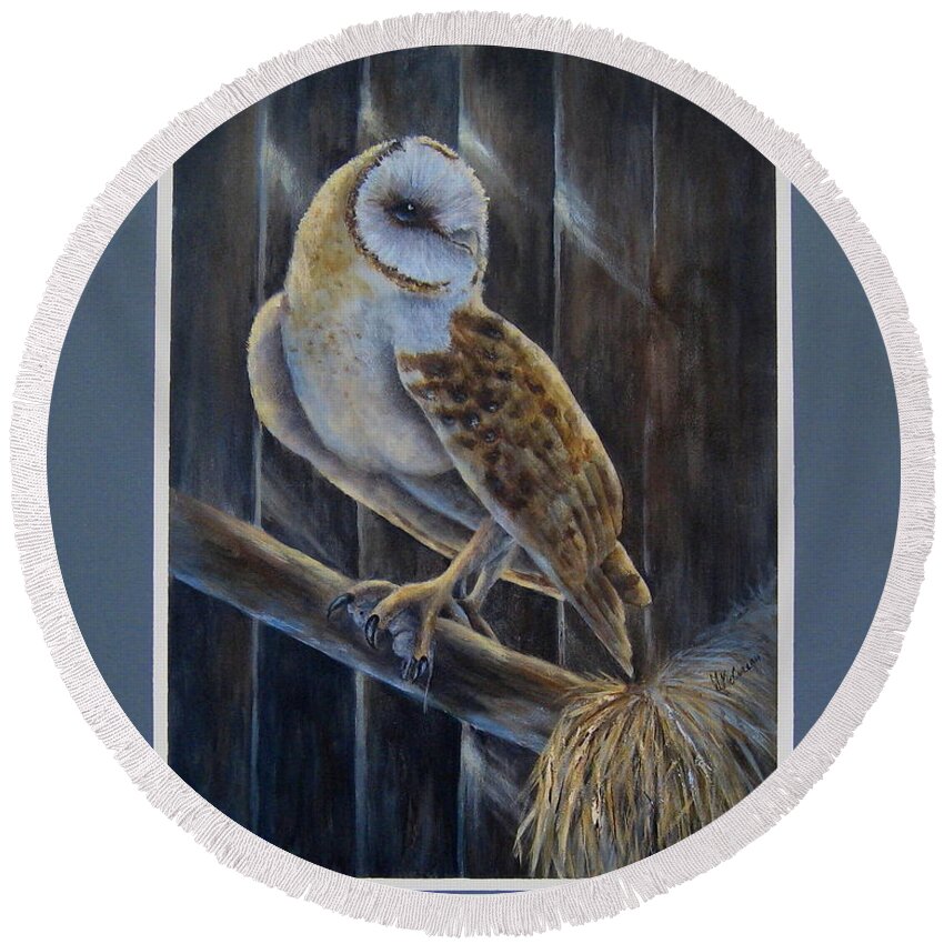 Bird Round Beach Towel featuring the painting Night Time Snack by Mary McCullah