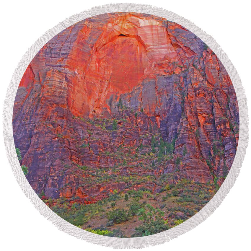 North Rim Grand Canyon Trees Mountain Red Blues Greens Round Beach Towel featuring the photograph North rim Grand Canyon Trees Mountain red blues greens 6300. by David Frederick