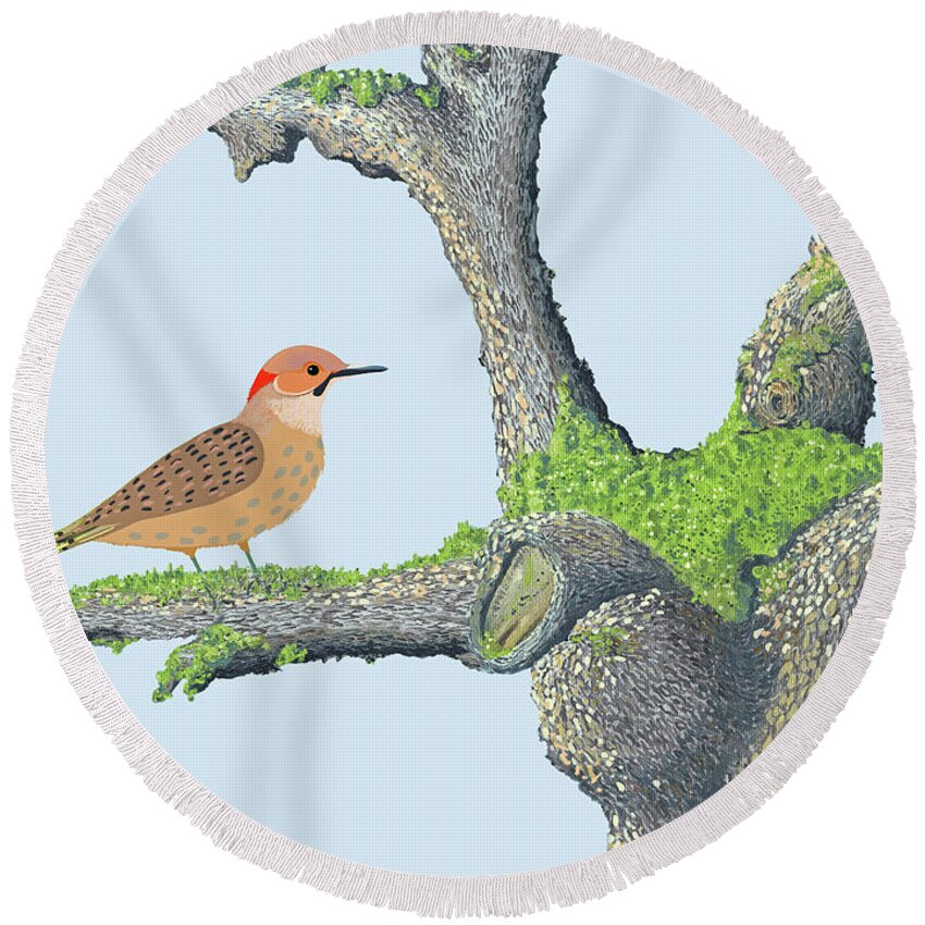  Round Beach Towel featuring the digital art Northern flicker by Gary Giacomelli