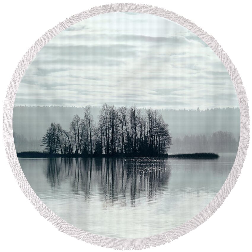 Finland Round Beach Towel featuring the photograph November Light. Silver clouds Silver light by Jouko Lehto