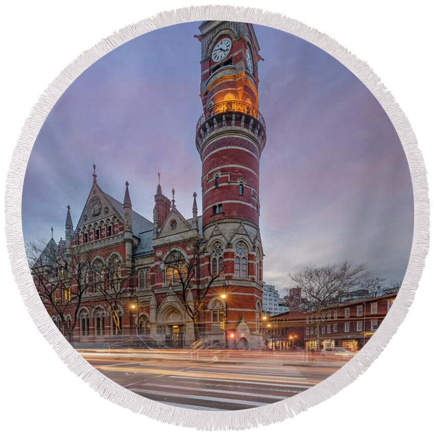 Nypl Round Beach Towel featuring the photograph NYPL Jefferson Market Branch by Susan Candelario