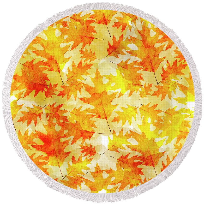 Leaf Pattern Round Beach Towel featuring the mixed media Oak Leaf Pattern by Christina Rollo