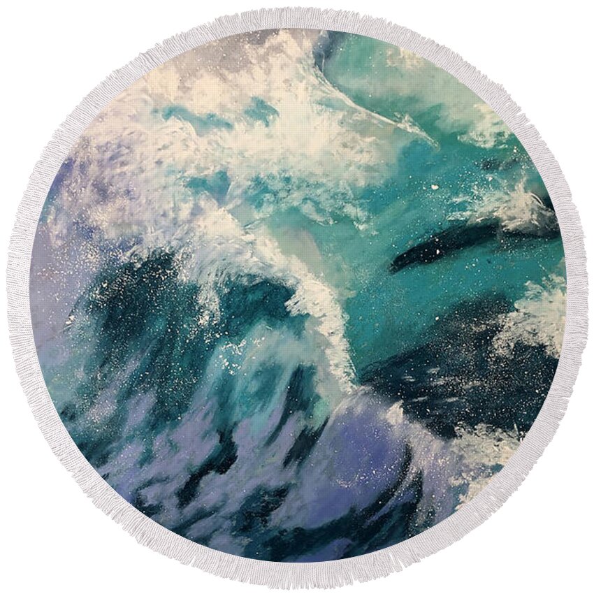 Ocean Scene Round Beach Towel featuring the pastel Ocean Scene 1 by Gerry Delongchamp