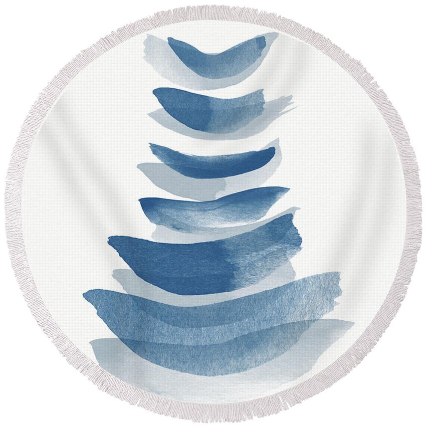 Abstract Round Beach Towel featuring the mixed media Ocean Zen 2 - Art by Linda Woods by Linda Woods