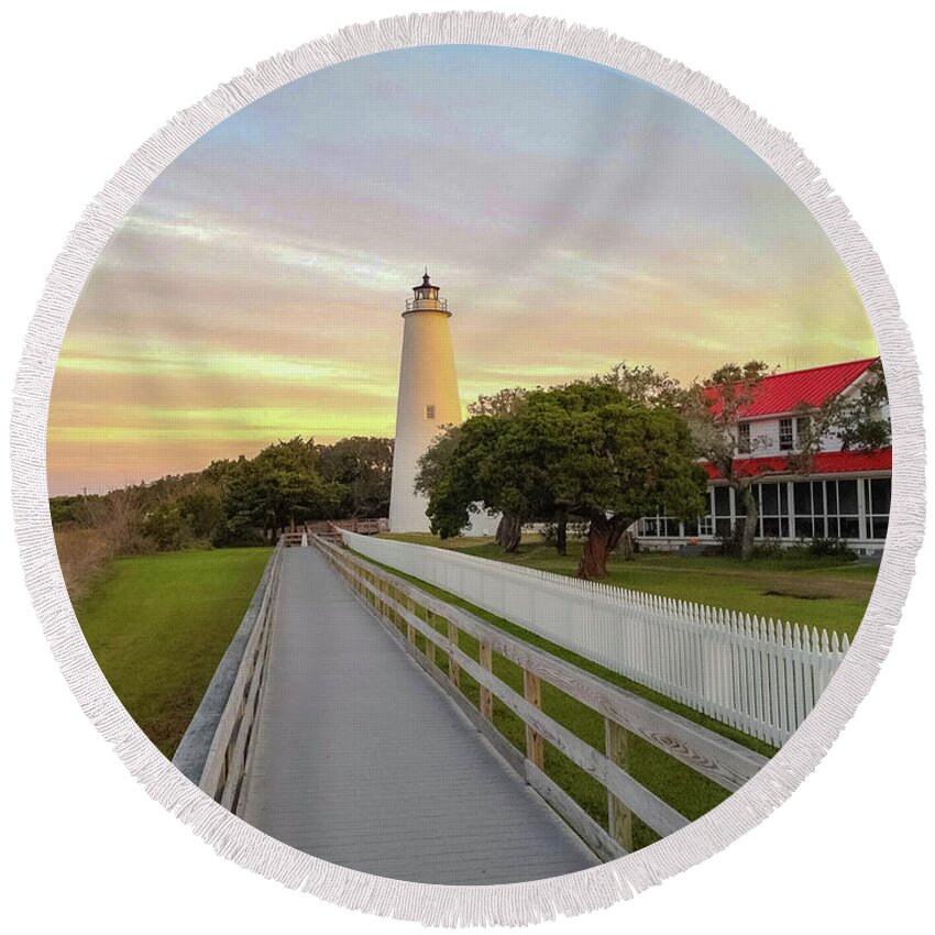 Ocracoke Island Round Beach Towel featuring the photograph Ocracoke Lighthouse 2012-10 06 by Jim Dollar