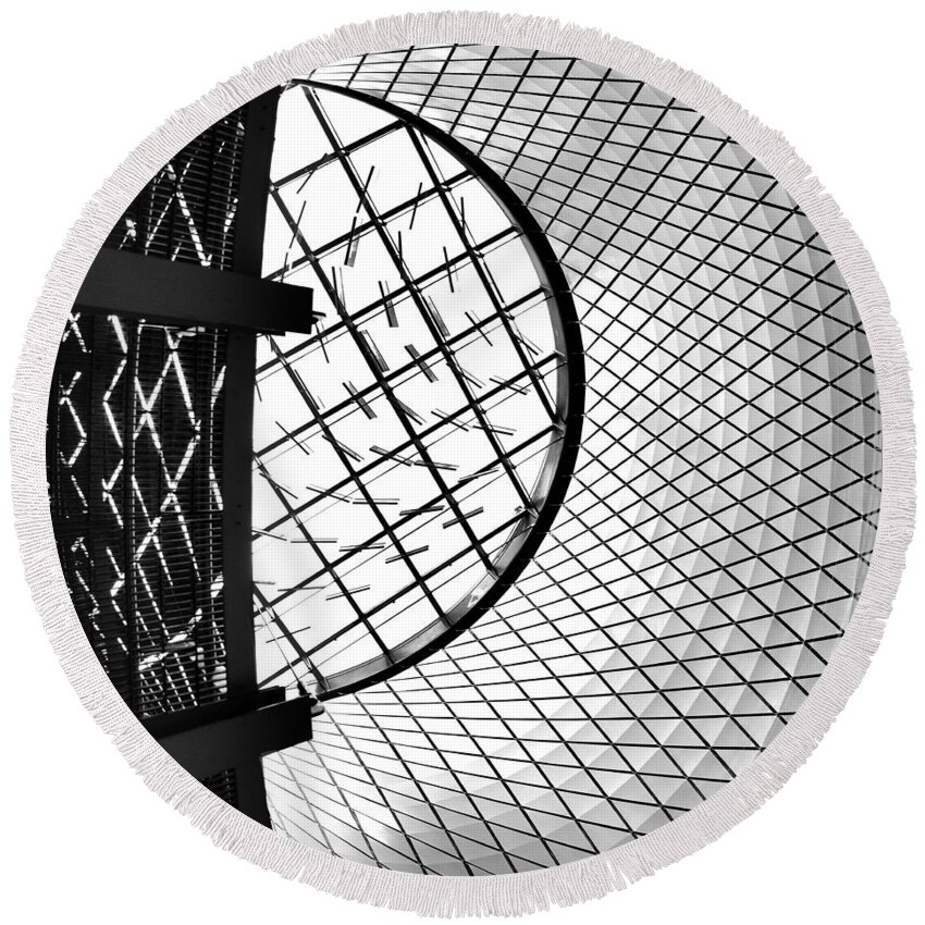 Patterns Round Beach Towel featuring the photograph Oculus and Sky Reflector Net by Steve Ember