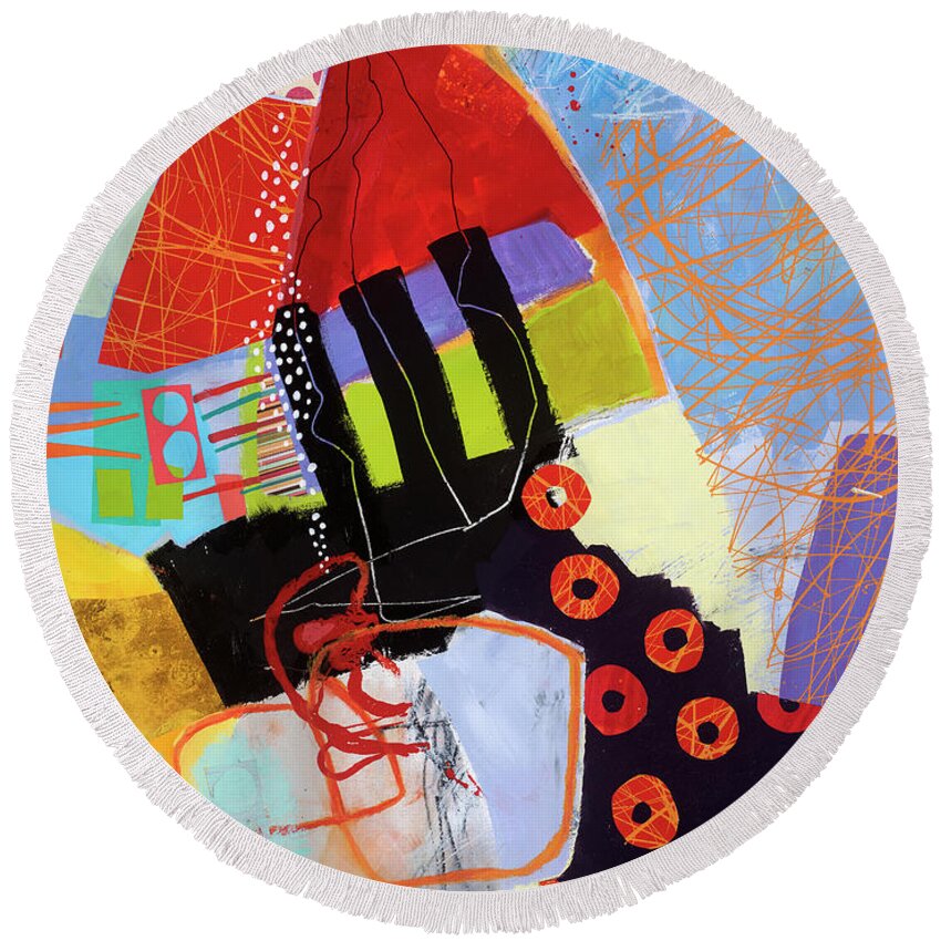 Abstract Art Round Beach Towel featuring the painting Off the Rails by Jane Davies